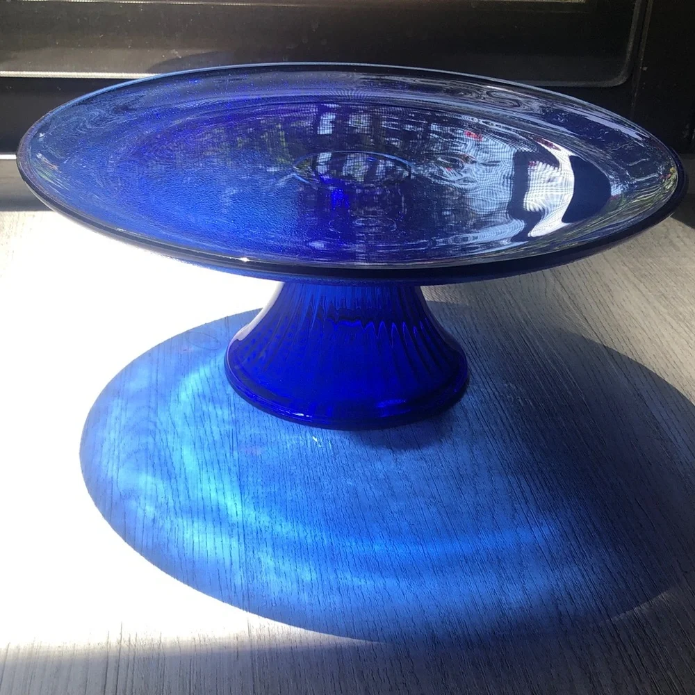 Vintage Cobalt Blue Depression Glass Pedestal Cake Stand